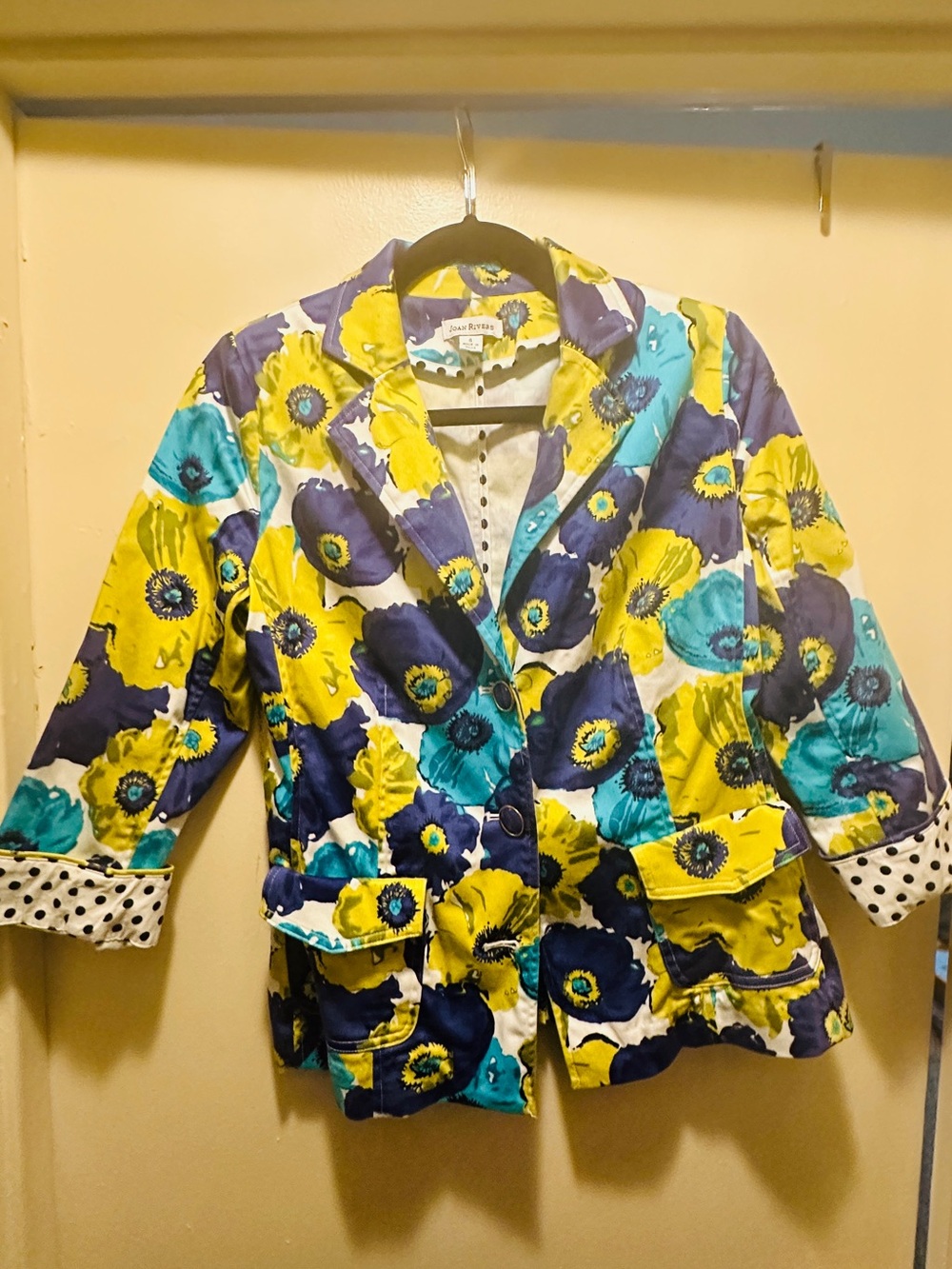 Joan Rivers Floral Blazer Jacket - Yellow Blue Teal